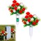 2 Sets Cemetery Vases with Artificial Flowers for Grave - Total 36 Vibrant Red & White Roses Bouquet, Memorial Day Flower Holders Kits with Fixing Foam for Headstones Decoration